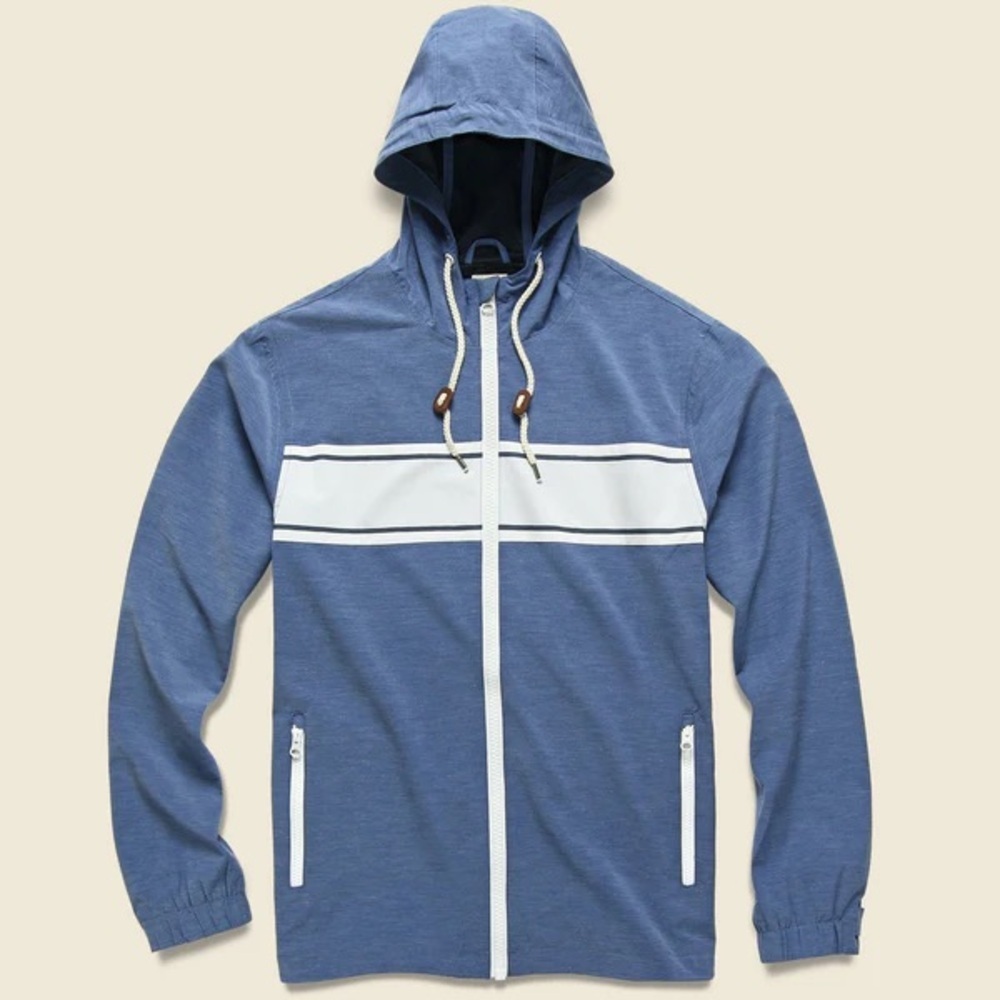 Faherty men’s navy surf stripe zip jacket size medium with hood